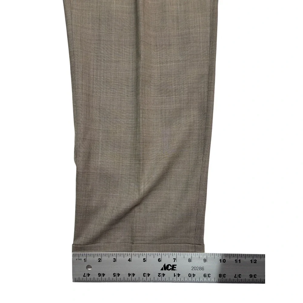 Ralph Lauren 40R 34x30 Taupe Glen Plaid 2pc Pant Suit Wool Pleated Cuffed